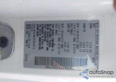 2014 Nissan Nv200 S z USA, uszkodzony, nr VIN 3N6CM0KN6EK696872